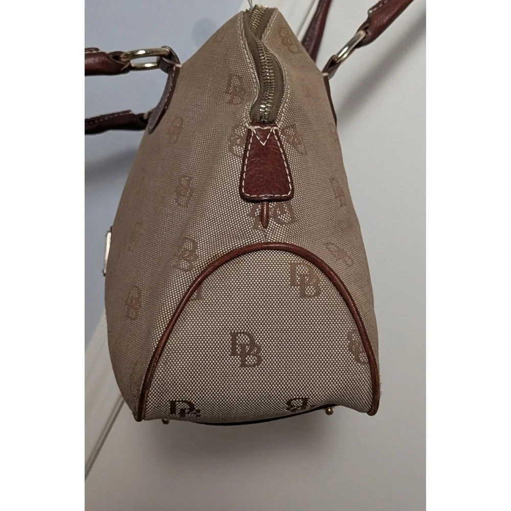 Dooney & Bourke Satchel Vintage Tan Brown Monogram Logo Canvas Leather Dome Bag